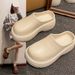Super Popular Black Non Slip Height Enhancing Thick Soled Slippers For Women For Summer Outdoor Wear High Heeled Half Supported Closed Toe Slippers_vogvips.com