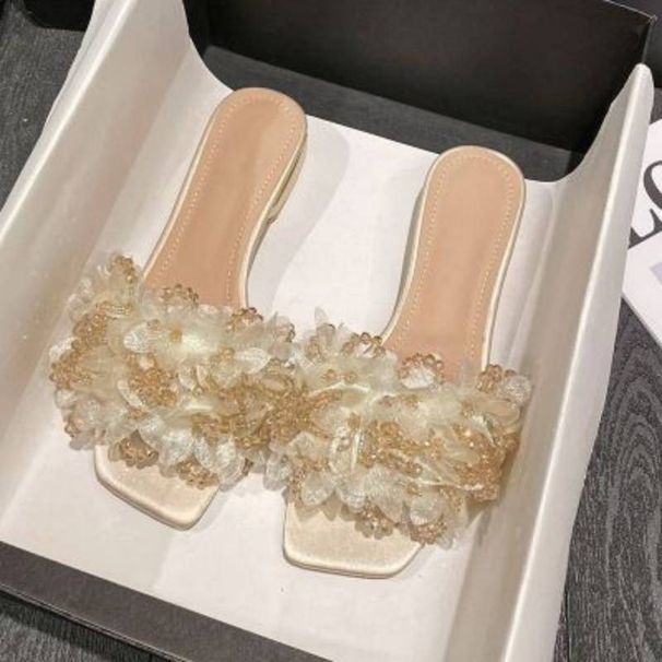 Women's Floral Slide Sandals - 1.5cm Low Heel Summer Slippers | PU Strappy Flip Flops | Breathable Open-Toe Design | Casual Boho Beach Shoes_vogvips.com