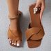 Summer Cross-strap Square-toed Fabric Slip-on , Foreign Trade Flat Beach For Women, Large Size Women's_vogvips.com