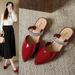 French Style Pointed Toe Mules Summer 2025 New Fashionable Shiny Flat Sandals For Women_vogvips.com