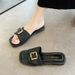 Square Buckle Slippers For Women, Summer New Flat Soft Sole One-Word Slippers, Fashionable Versatile Outdoor Indoor_vogvips.com