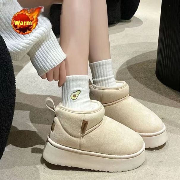 Women's Thick Soled Snow Boots, 2025 New Arrival, Fleece Lined, Thickened Short Cuff Fur Short Cuff Cotton Boots, Bread Loaf Shoes, Heel Enhancer_vogvips.com