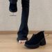Women's Shoes 7.5cm Petite Retro Round Toe Elastic V Mouth Slip On Commuter Platform Deep Cut Soft Loafers_vogvips.com