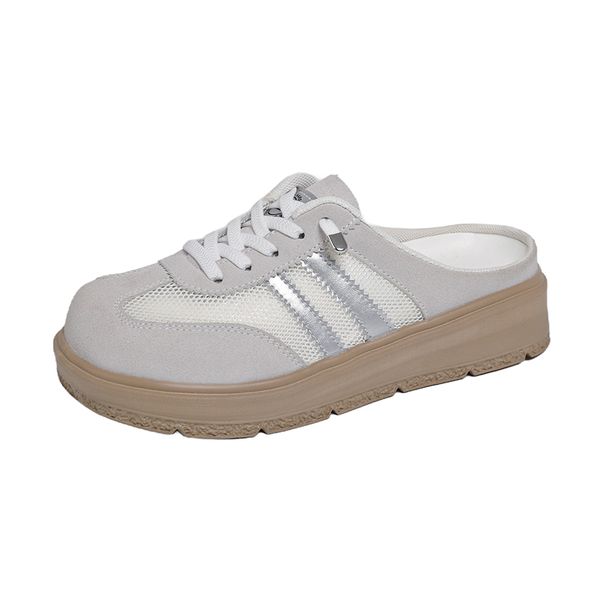 Women's Summer Outer Thick-soled Head-covering Half-slipper, Versatile Casual White Shoe, Breathable Lazy Mule Shoe_vogvips.com