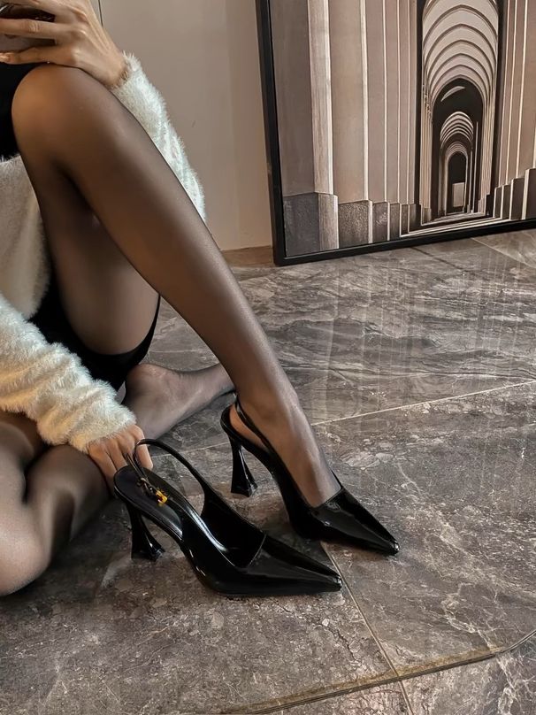 Burgundy Sexy Peep-Toe Sandals 2025 New Style Back Strap Patent Leather Versatile Stiletto Pointed Toe High Heels For_vogvips.com