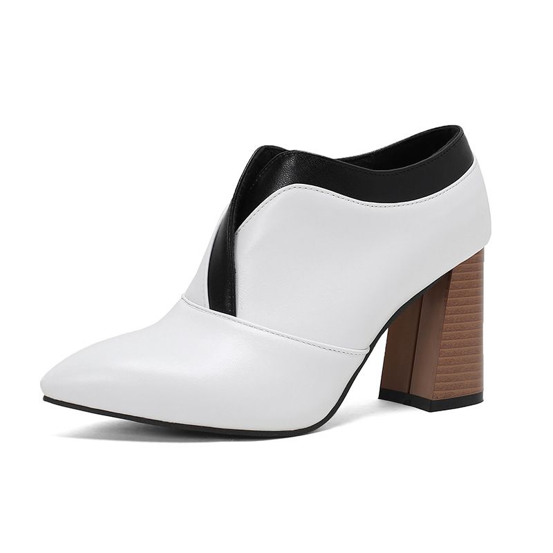 Spring Women's Wood Grain High Heels Shoes, Pointed Toe Slip-On Comfortable Pumps, Plus Size 32-50, Durable Daily Wear_vogvips.com