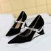 2905-5 Style Banquet Women's Shoes With Metal Sloping Heel, Suede, Light Mouth, Pointed Toe, Color Blocked, Straight_vogvips.com