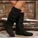 Women's Plus Size Suede Round Toe Slouch Boots Side Zipper Winter Style Pleated Western Boot_vogvips.com