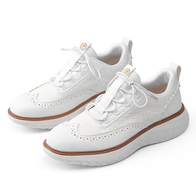 Men's Woven Patchwork Brogue Casual Sneakers Soft Lightweight Cushioned Non Slip Lace Up Walking Fashion Daily Comfort Dress Shoes_vogvips.com