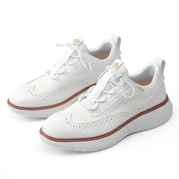 Men's Woven Patchwork Brogue Casual Sneakers Soft Lightweight Cushioned Non Slip Lace Up Walking Fashion Daily Comfort Dress Shoes_vogvips.com