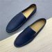 LP Genuine Loafers For Lazy People To Step On, 2025 New Casual Low Heel Dark Blue Calf Leather Shoes_vogvips.com