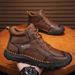 Men's Lace Up Casual Leather Shoes, Handmade Stitching, Outdoor Anti Slip And Wear-resistant Low Cut Hiking Workwear Boots_vogvips.com
