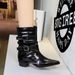 SEVEN BIG TREES Women's Pointed Toe Western Cowboy Boots - Vintage Style Mid-Calf Stacked Boots With Chunky Heel, Retro Riding Boots For Women_vogvips.com