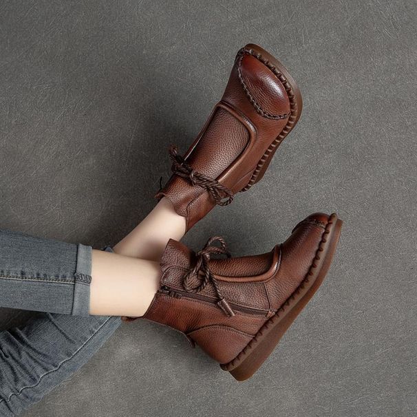 2024 Autumn Winter New Fleece Lined Thickened Cotton Sole Soft Surface Casual Women Short Boots Side Zipper_vogvips.com