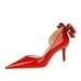 638-AH35M Korean Banquet High Heels Slim Heels, Shallow Mouth, Pointed Side Hollow Lacquer Leather Back Bow Women's_vogvips.com