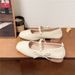 Foreign Trade Thick Heel Not Tired Feet Pearl Fashion Shoes Spring And Autumn Women's Shoes Bow One Pedal Single Shoes_vogvips.com