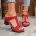 2026 Summer Foreign Trade European And American High-Heeled Slippers New Style Large Size Hollow Chunky Heel Open-Toe_vogvips.com