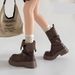 Women's Shoes New Autumn And Winter British Style Martin Boots, Thick Soled Retro Merard Brown Mid Calf Boots, Two Way Height Increasing Short Boots._vogvips.com