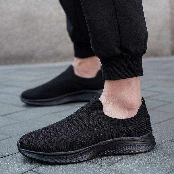Cross-border Men's Fly-knit Running Shoes, Spring/summer Low-top Slip-on Mesh Lightweight Breathable Casual Walking_vogvips.com