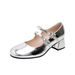 French Mary Jane Shoes Women's One-Word With Thick Heel Single Shoes Fairy Style Silver High Heels_vogvips.com