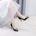 Girl Rhinestone Stiletto High Heels Pointed Toe Suede Shoes Women's Professional Formal Work Wedding Red Black Single Shoes_vogvips.com