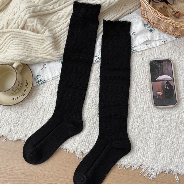 Voyage Boots Fashion Cotton Socks For Women, Knitted Retro Gray Slouchy Heavy-duty Long Tube Autumn Winter Embossed Hollow Warm_vogvips.com