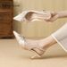Qianluhui Sweetheart Heir Fine Heel Pointed Toe French Satin Dress Shoes Sweet Style Bowknot Sandals_vogvips.com