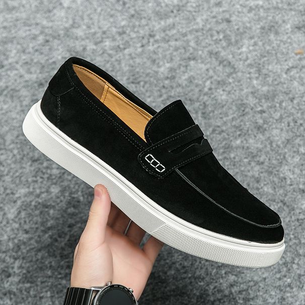 New Fashion Genuine Leather Retro Business Men's Casual Shoes Black Daily Office Loafers One-step Driving Party Dress Wedding Men's Shoes_vogvips.com