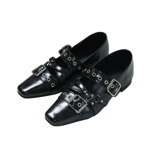 Silver Single Shoes Female Original Retro Mary Jane Small Square Head Rivet Ballet Flat Shoes Female_vogvips.com