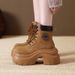 Pancake Lace-up Ankle Boots For Women In 2025 Autumn New Style Vintage Dark Brown Boots With Thick Sole And High Heel, Matisse Style Boots_vogvips.com