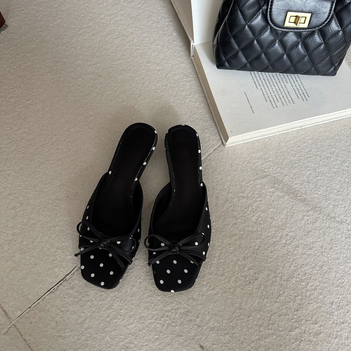 First Encounter Season Wave Point Bowknot Flip-flops Female Summer Wear Large Size Square Head Thick Heel Heel Low Heel Exposed Toe Cool_vogvips.com