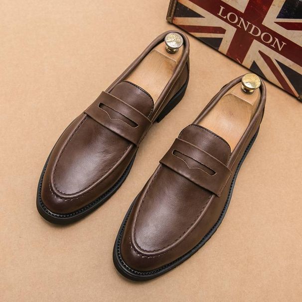 New Fashion Men's British Black Business Casual Loafer Shoes Daily Driving Office Leather Shoes One Foot Pedal Lazy Brown Banquet Dress Wedding Men's_vogvips.com