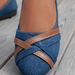 New Shallow Women's Single Shoes Denim Large Round Head Flat Bottom Cross With Lazy Weaving Simple Casual And Work Shoes_vogvips.com