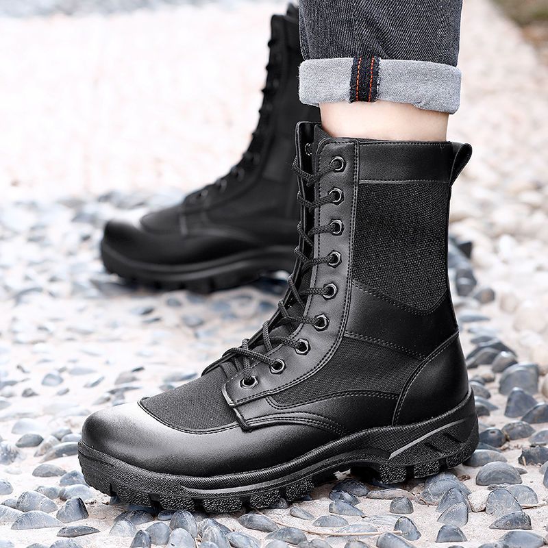 European Warm Series Men's Martin Summer Mesh Breathable Black High Waist Side Zipper Subway Check Combat Boots Security Training Shoes_vogvips.com