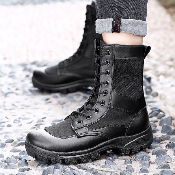 European Warm Series Men's Martin Summer Mesh Breathable Black High Waist Side Zipper Subway Check Combat Boots Security Training Shoes_vogvips.com