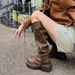 Distressed Leather Knee-High Stacked Boots For Women - Chunky Platform Cowboy Boots With Wrinkle Design - Retro Riding Boots In Black & Brown_vogvips.com