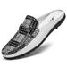 Men's Shoes Doudou Shoes Leather Shoes Low-top Foot Plaid Head Level Flat Bottom Large Size Half Drag Casual Shoes_vogvips.com