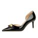 638-AK56 Glossy Patent Leather Slim Shallow Mouth, Side Hollow, Pointed Metal Buckle High Heels, Single Shoes For Women_vogvips.com