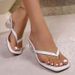 Women's Plus Size Square Toe Flip Flops Chunky Mid Heel Transparent Heel In Stock_vogvips.com