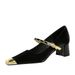 5288-7 French Marilyn Style Women's Shoes With Medium Thick Heel, Light Mouth, Colored Square Head, Metal Chain,_vogvips.com
