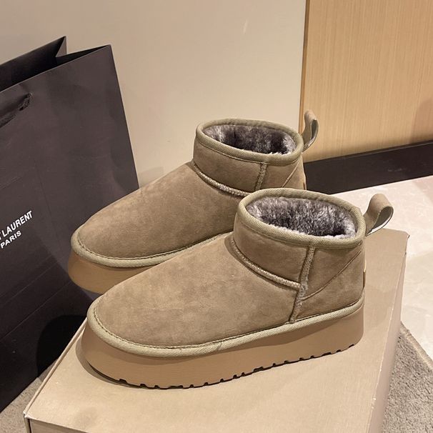 Vintage Simple Winter Fleece-Lined Thick-Soled Snow Boots New Warm Loafers Northeast Large Cotton Shoes For Women_vogvips.com