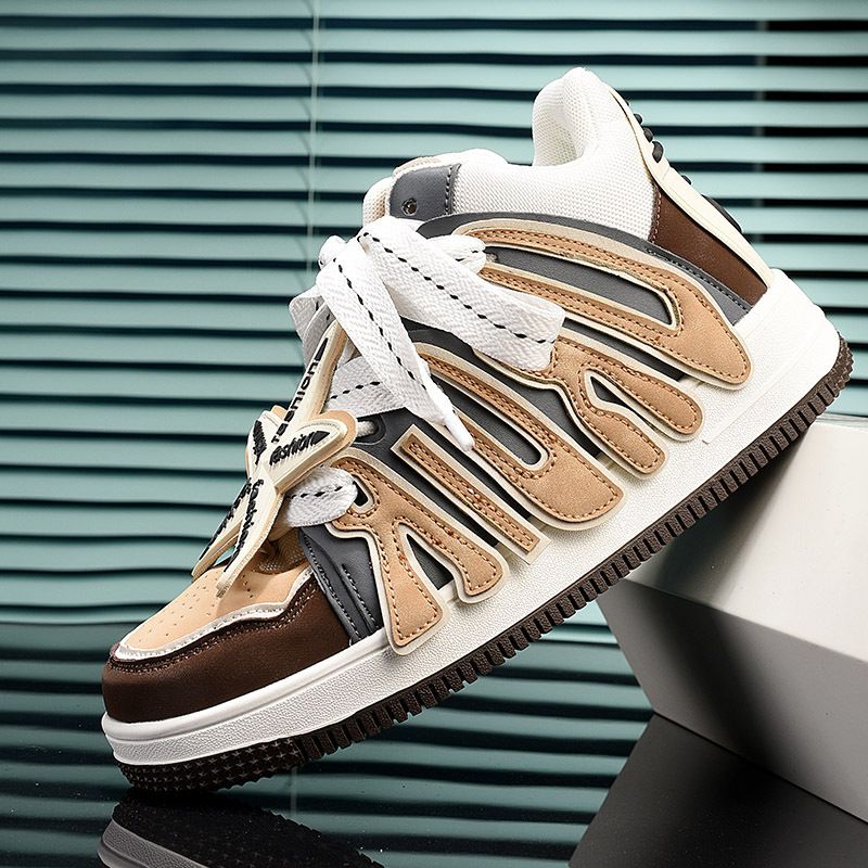 Men's American Street Letters, Niche Bread Skateboarding Shoes, Thick Soles, High Tops, Casual And Moral Training Shoes_vogvips.com