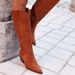 Women's Fashion Suede Knee-High Boots With Pointed Toe & Chunky Heel, Winter Mid-Calf Boots In Soft Fabric Suede High Boots For Women._vogvips.com