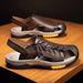 Men's Beach Shoes Summer Hollow Breathable Leather Sandals Men Outdoor Dual-Wear Non-Slip Slippers Large Size_vogvips.com