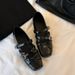 Sheepskin Version Retro Bow Knot Shallow Mouth Ballet Shoes Square Toe Small Single Shoes One Word Buckle Strap Thick Soled Shoes_vogvips.com