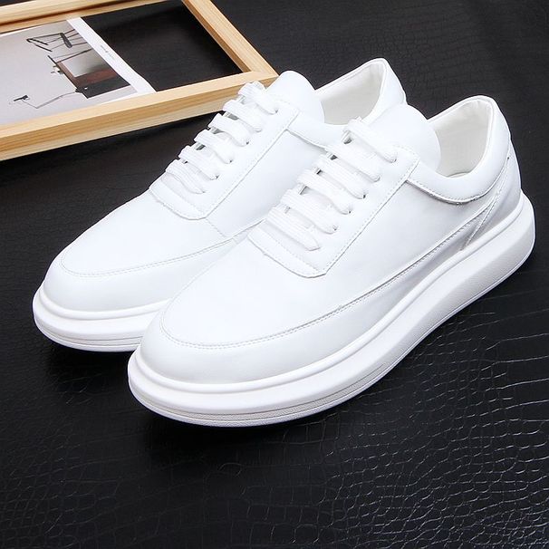 Trendy Small White Trendy Men's Artistic And Versatile Casual Leather Shoes, Thick Soled Loafers, Fashionable_vogvips.com