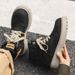 Men's Chunky Sole Cowboy Denim Ankle Boots - Retro Work Boots With Mid-Calf Height & Lace-Up Design For Casual & Streetwear_vogvips.com