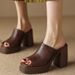 Women's High Heeled Sandals Chunky Heel Versatile Platform Waterproof Slip on Summer 2026 New Style Half Slippers_vogvips.com