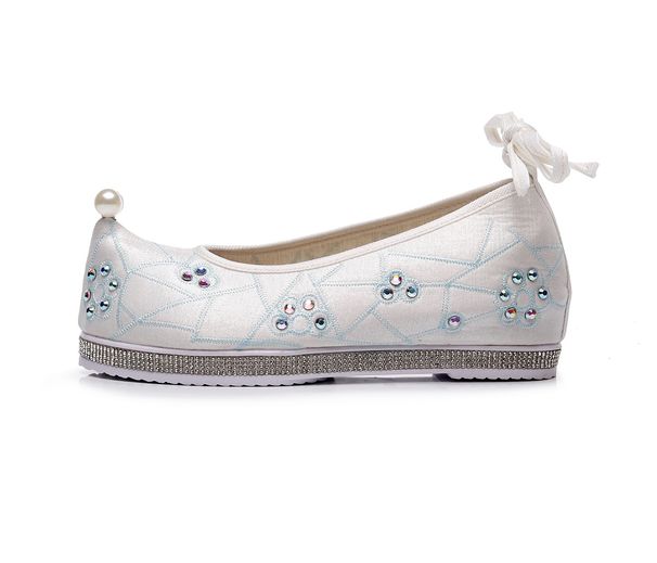 Arched Upturned Toe Hanfu Beaded Lace Up Embroidered Cloth Shoes, Women's Interior Height Increasing, Paired With_vogvips.com