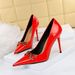 6122-7 Women's Shoes Thin Shiny Lacquer Leather Shallow Mouth Pointed OL High Heel Metal Belt Buckle Single Shoe_vogvips.com